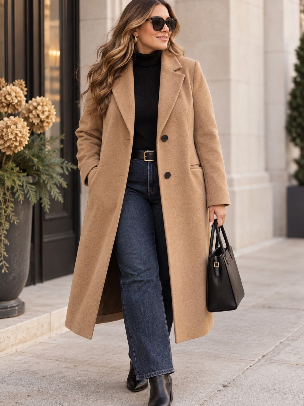 Vero Moda Curve Blaza Long Wool Coat Camel Plus Size 22 NWT